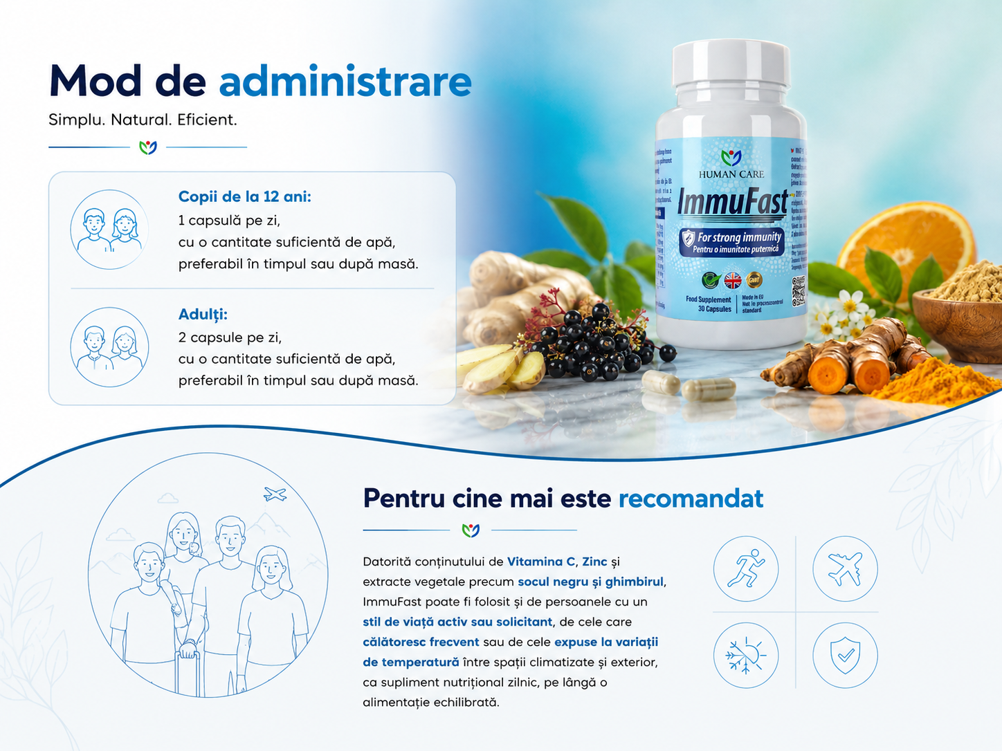 Supliment Alimentar Immufast, Vitamina C 1000 mg + D3 5000 IU, Susține Imunitatea