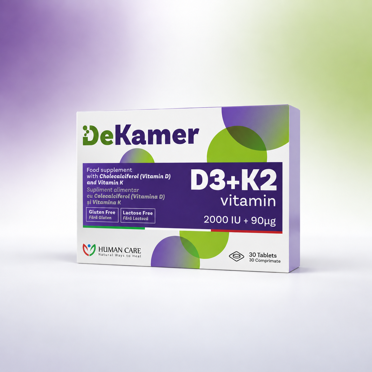 DEKAMER Vitamina D3 2000 UI + Vitamina K2 90 µg, 30 comprimate