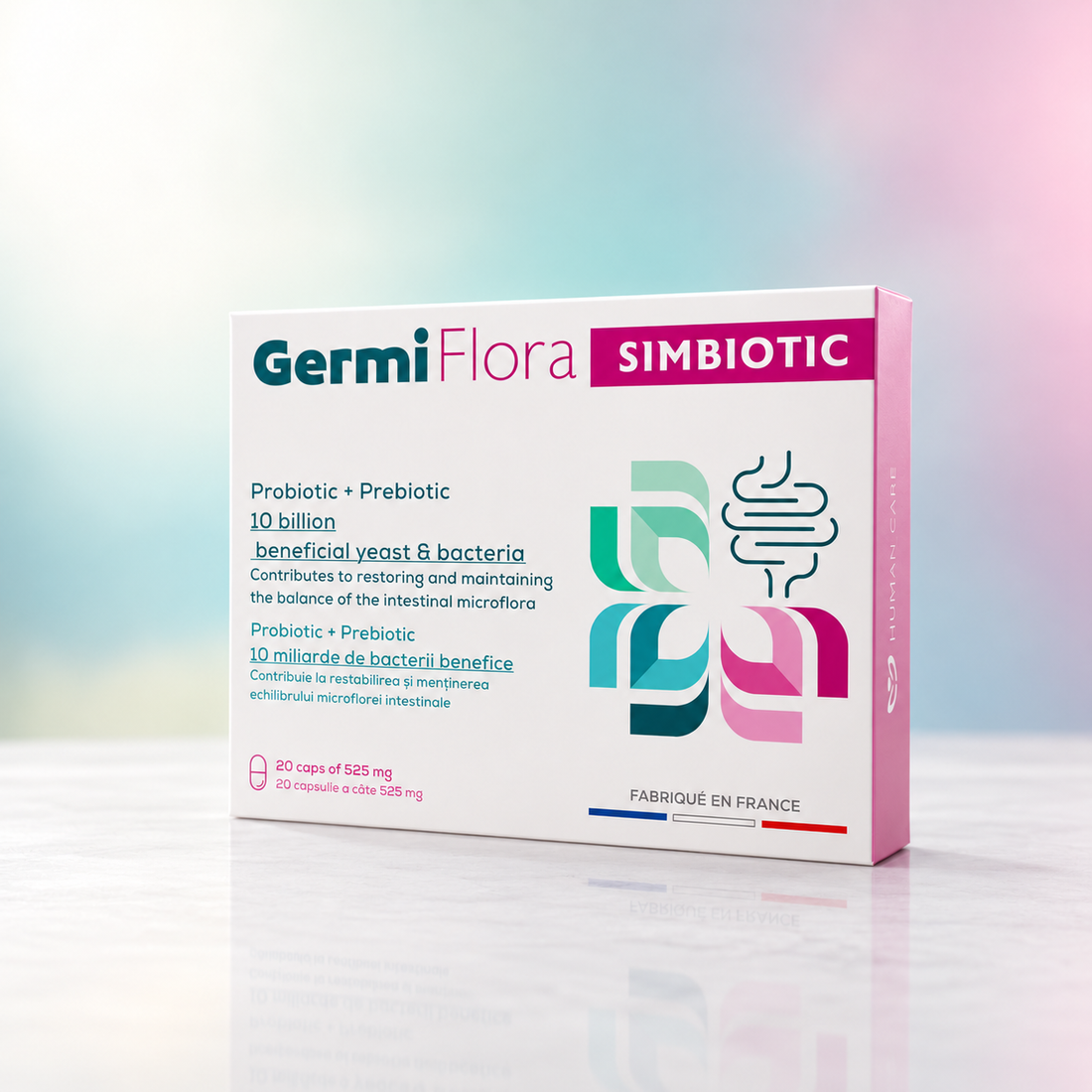 Supliment Alimentar Prebiotic + Probiotic GermiFlora Adulti, 10 Miliarde CFU, Sustine Echilibrul Florei Intestinale după Antibiotice