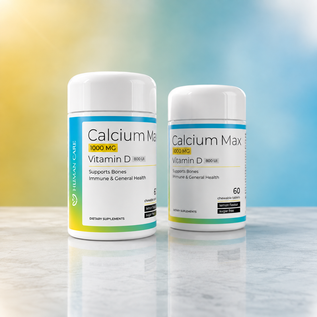 Supliment Alimentar Calcium Max, 1000mg Calciu + 800 UI Vitamina D3, pentru Oase, Mușchi și Imunitate, fără Zahăr