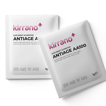 Supliment alimentar: KIRRANO ANTIAGE AA100 cu acid hialuronic+acerola, pentru managementul vârstei