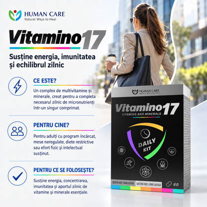 Supliment Alimentar Vitamino17, Complex 17 Vitamine si Minerale, pentru Energie, Imunitate si Oase