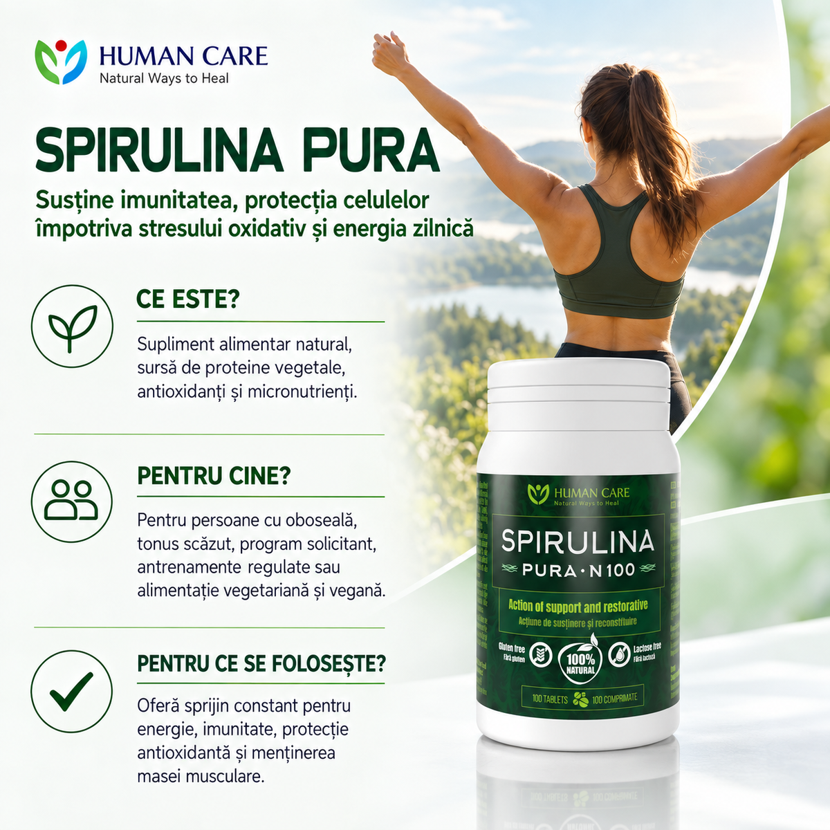 SPIRULINA PURĂ, 100 comprimate