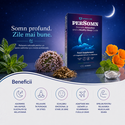 Supliment Alimentar PerSomn, Valeriana &amp; Melatonina 1 mg pentru Insomnii si Somn Linistit
