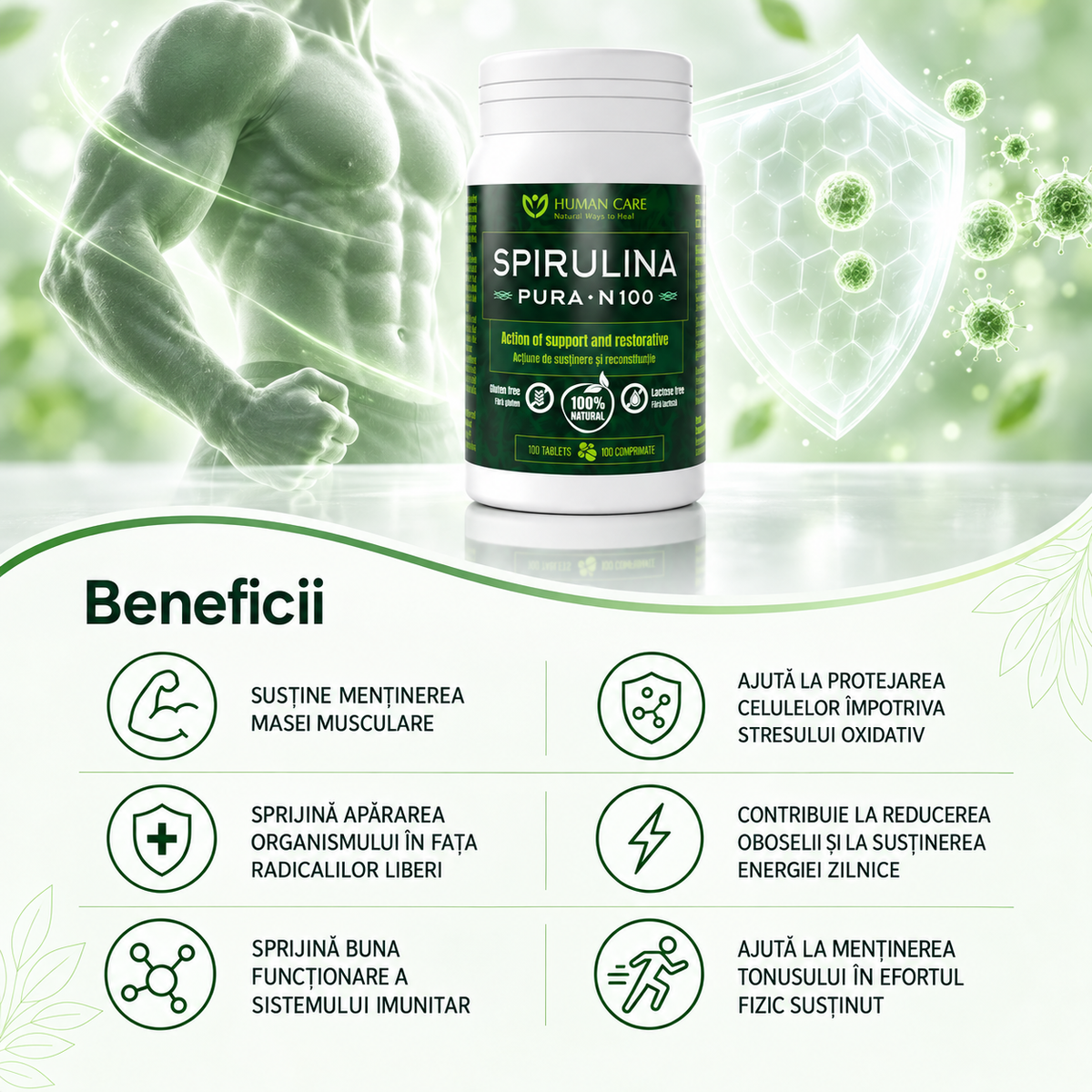 SPIRULINA PURĂ, 100 comprimate
