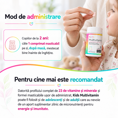 Supliment Alimentar Multivitamin Kids, Vitamine si Minerale pentru Copii, Sustine Imunitatea, Concentrarea si Cresterea Sanatoasa