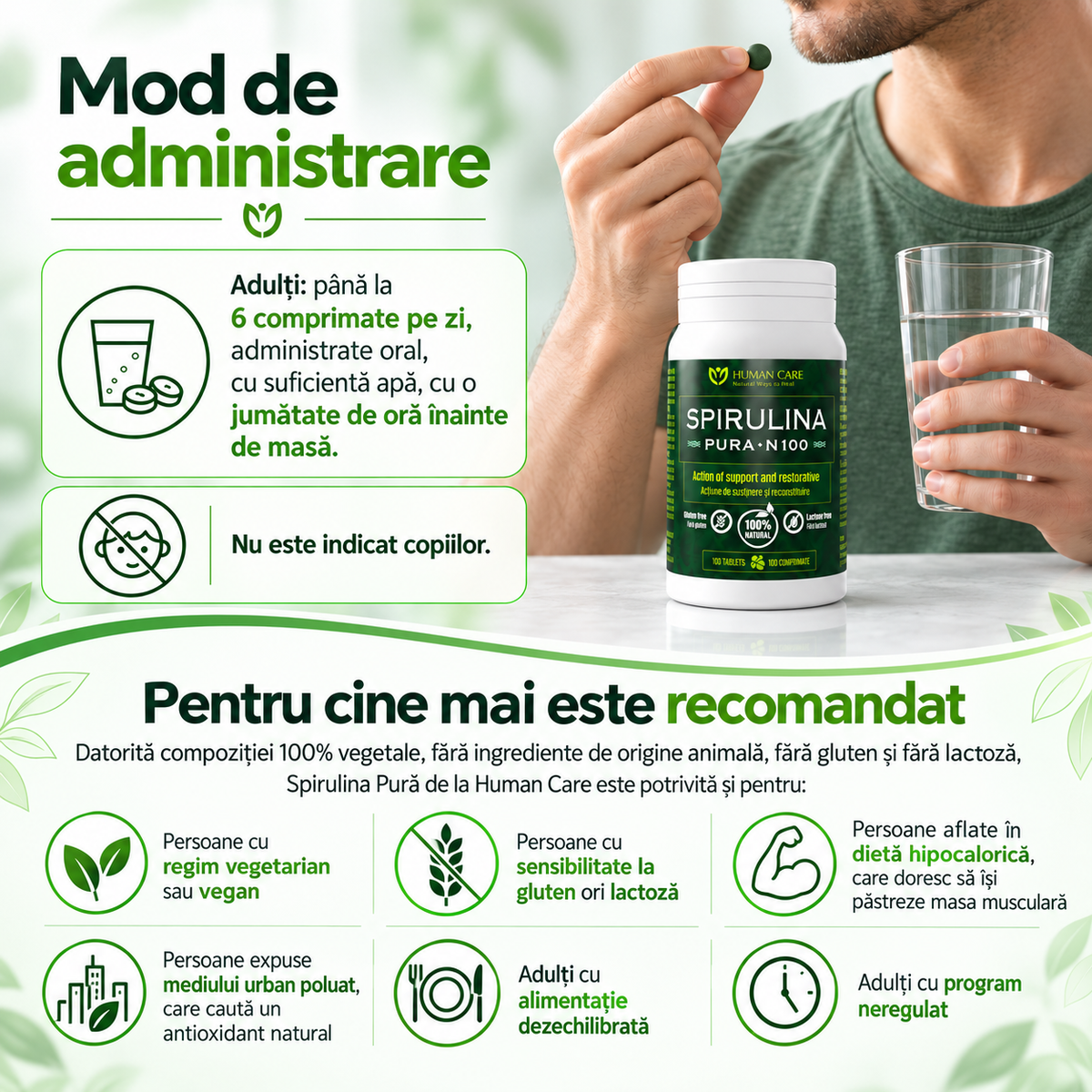 SPIRULINA PURĂ, 100 comprimate