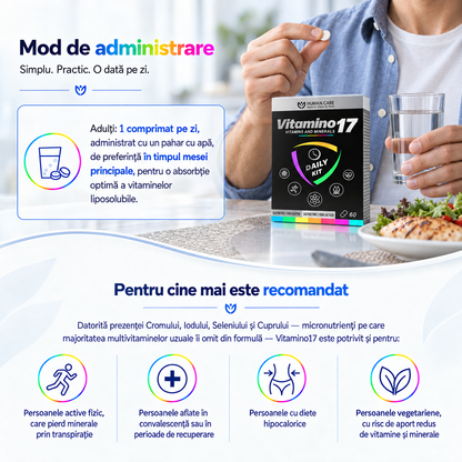 Supliment Alimentar Vitamino17, Complex 17 Vitamine si Minerale, pentru Energie, Imunitate si Oase
