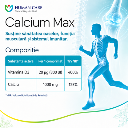 CALCIUM MAX Calciu 1000 mg + Vitamina D3 800 UI, 60 comprimate masticabile