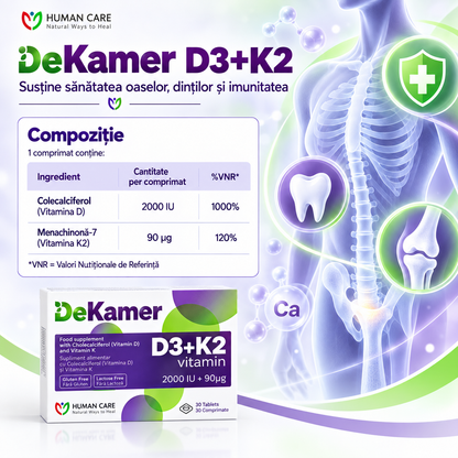 DEKAMER Vitamina D3 2000 UI + Vitamina K2 90 µg, 30 comprimate