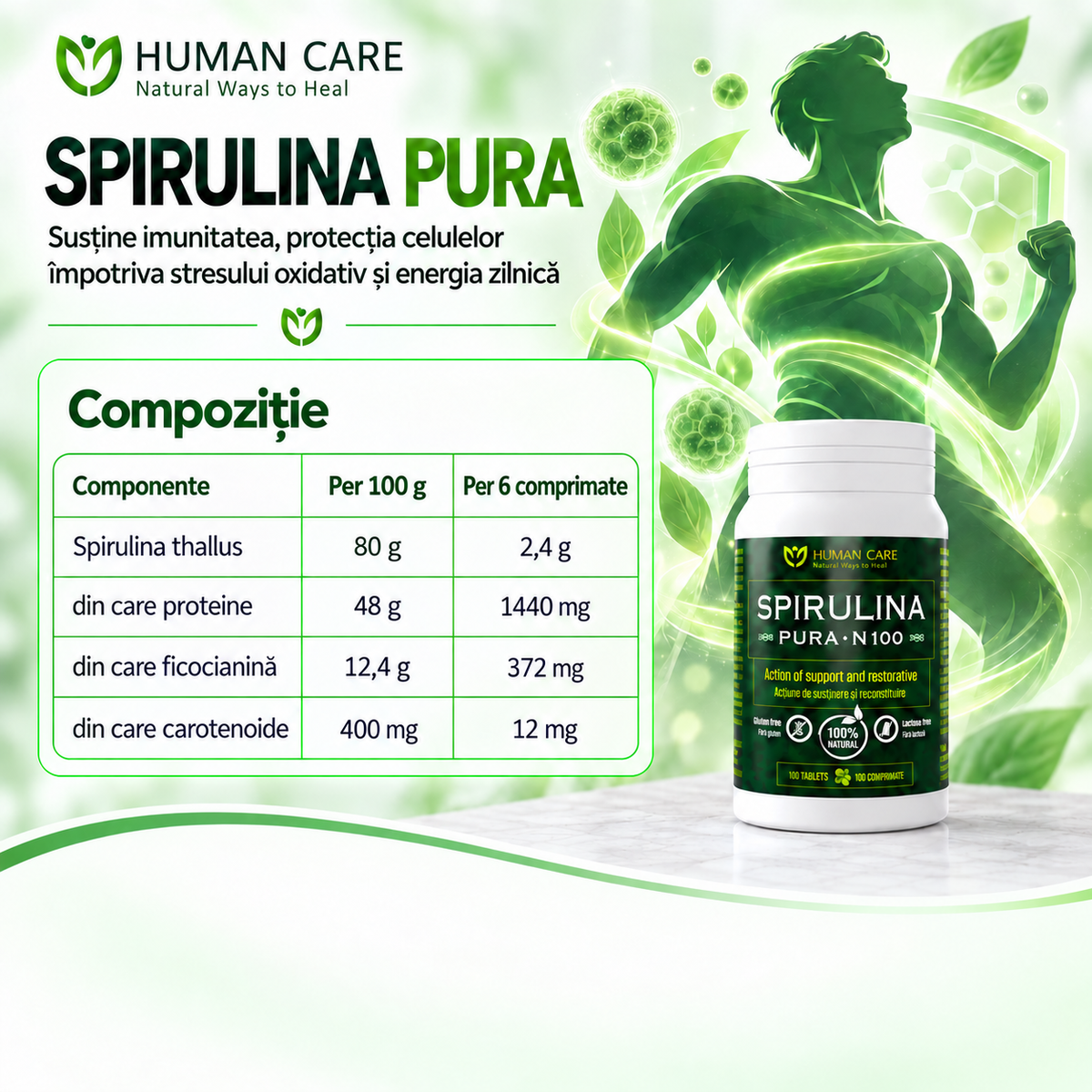 SPIRULINA PURĂ, 100 comprimate