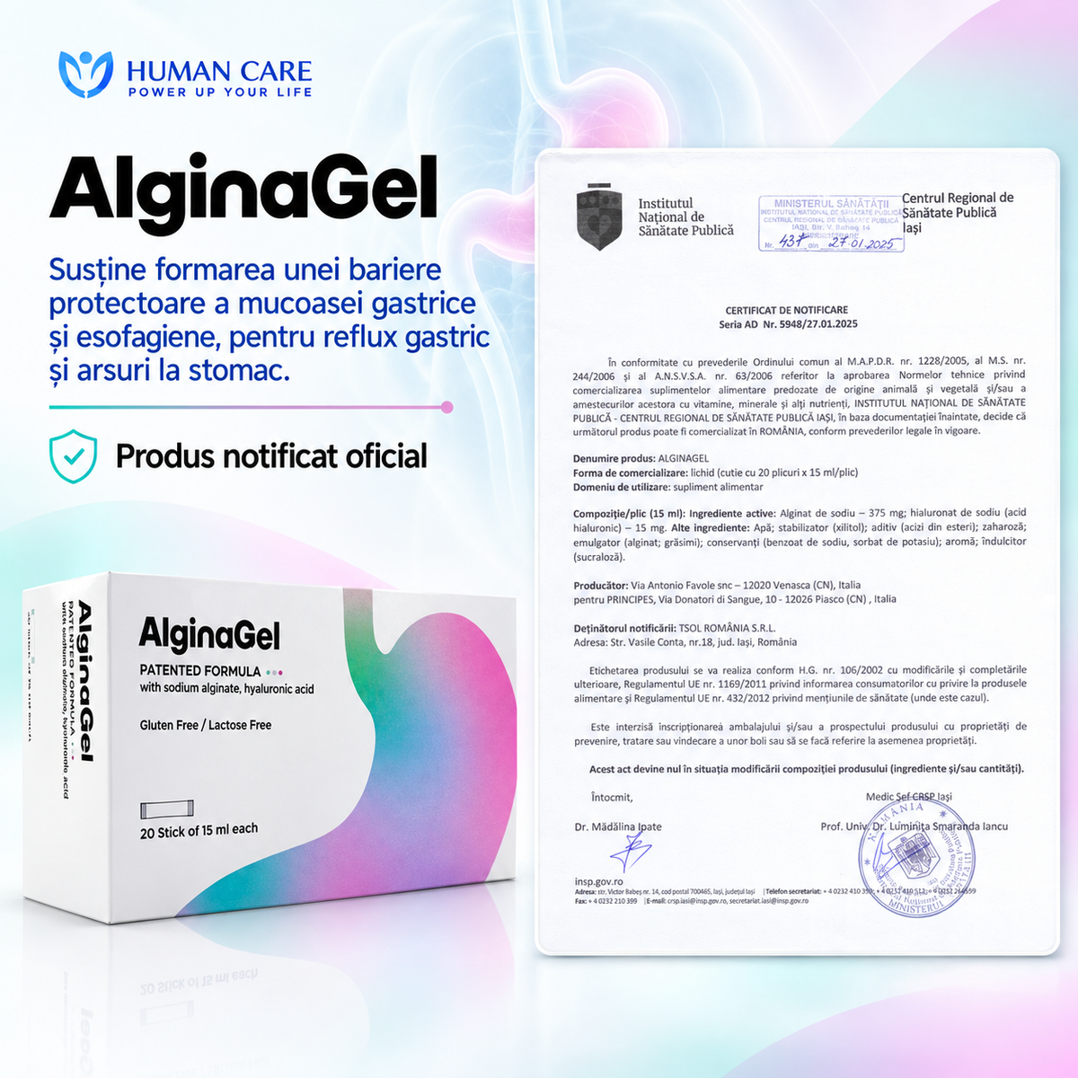 ALGINAGEL, 20 plicuri x 15 ml