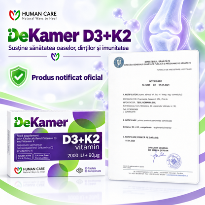 DEKAMER Vitamina D3 2000 UI + Vitamina K2 90 µg, 30 comprimate