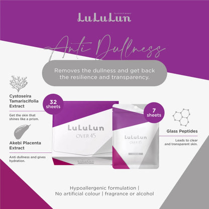 Mască de Față Over45 Clear Iris Blue, Lululun, 113ml Ser + 7 Măști, Fermitate și Luminozitate, Ten Matur