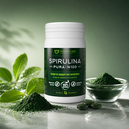 Supliment Alimentar Spirulina Pura (Alga), 400mg, 100 Comprimate, Human Care, Imbunatateste Sanatatea Intestinului si a Sistemului Digestiv