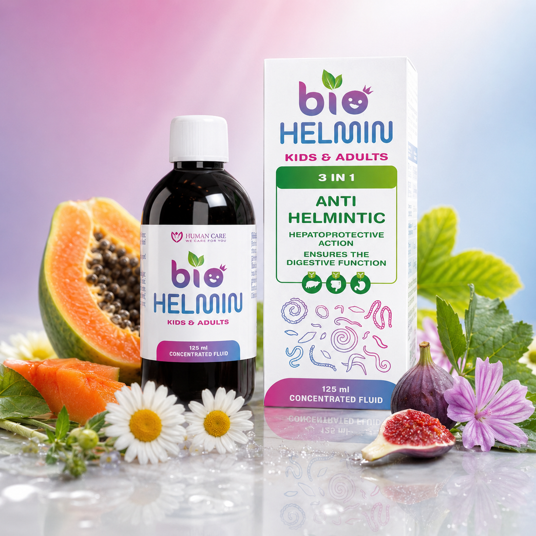 Supliment Alimentar BioHelmin, Extract din 7 Plante, 125ml, Contribuie la Mentinerea Echilibrului Florei Intestinale