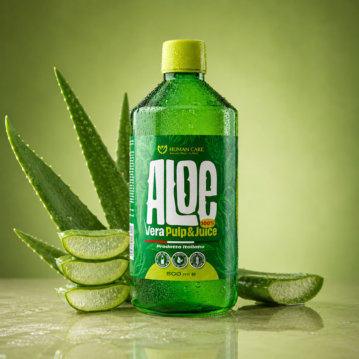 Supliment Alimentar Aloe Vera Suc Natural 100% cu Pulpa, 500ml, Human Care, potrivit pentru Detox, Digestie si Imunitate, Fara Aditivi