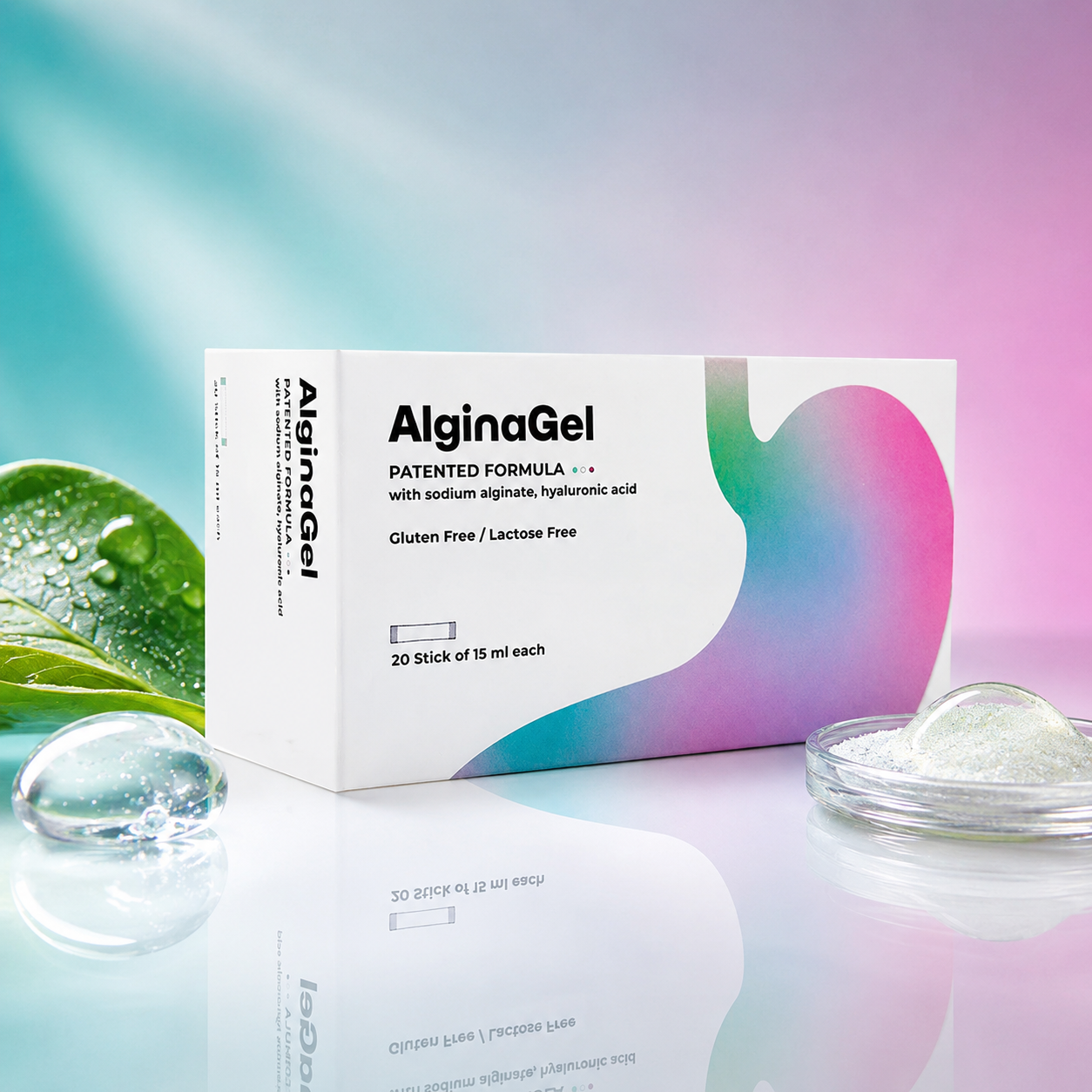 Supliment Alimentar AlginaGel, Alginat de Sodiu 375 mg, 20 Plicuri x 15ml, Human Care, Reflux Gastroesofagian, Aciditate Gastrica, Protectie Esofagiana, Bariera Anti-Acid, Mucoasa Gastrica
