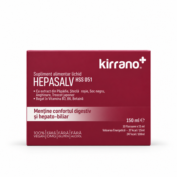 HEPASALV, 10 shoturi x 15 ml — vedere frontală pe fundal alb