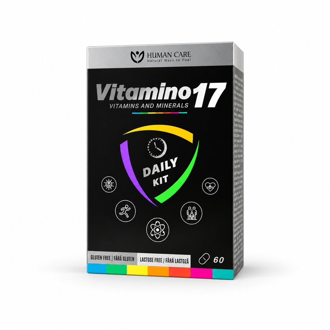 Supliment Alimentar Vitamino17, Complex 17 Vitamine si Minerale, pentru Energie, Imunitate si Oase – fundal alb