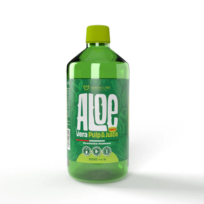 Supliment Alimentar Aloe Vera Suc Natural 100% cu Pulpa, 500ml, Human Care, potrivit pentru Detox, Digestie si Imunitate, Fara Aditivi