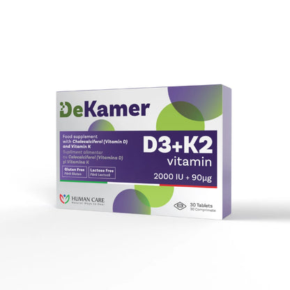 Supliment alimentar DeKamer Comprimate D3 2000 IU + K2 90 mcg, pentru Sanatatea Oaselor si Imunitate