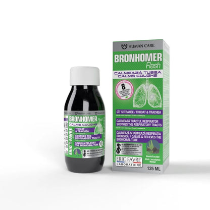 Supliment Alimentar Bronhomer, 8 Extracte Vegetale, 125ml, Human Care, pentru Gat Iritat, Senzatie de Disconfort la Nivelul Gatului