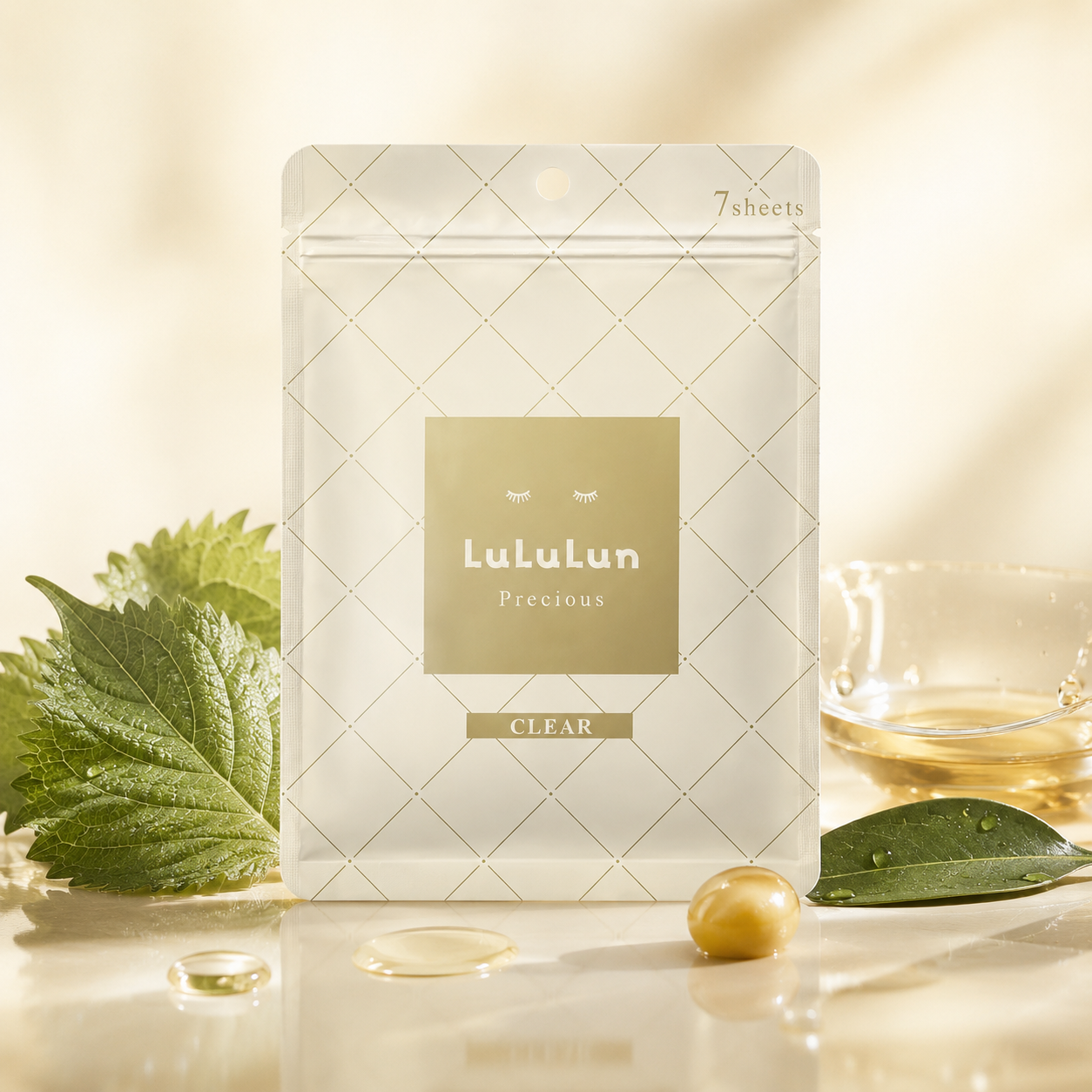 Mască de Față Precious Clear, Lululun, 108ml Ser + 7 Măști, Fermitate și Luminozitate, Ten Matur, Fără Parfum