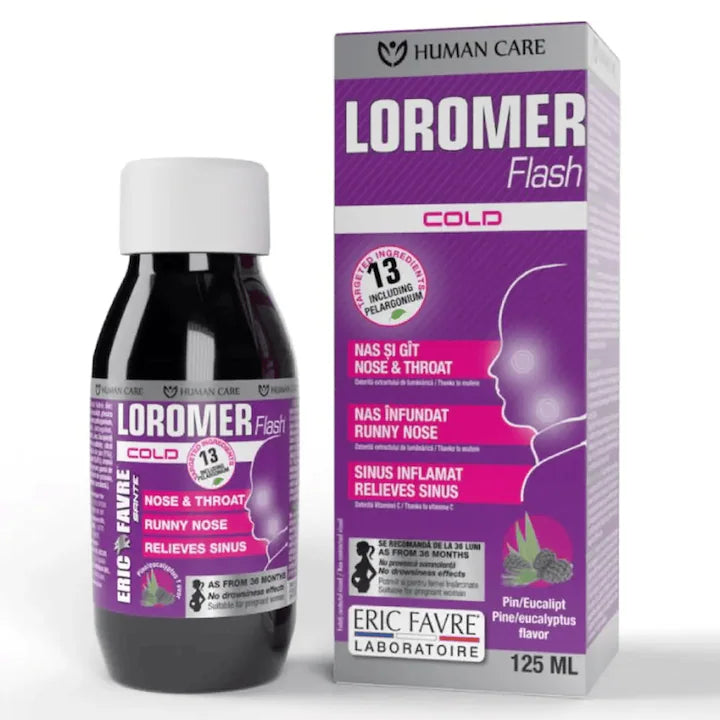 Supliment Alimentar Sirop Loromer, 13 Extract Vegetale, 125ml, Human Care, pentru Nas Infundat, Sinuzita, Congestie Nazala