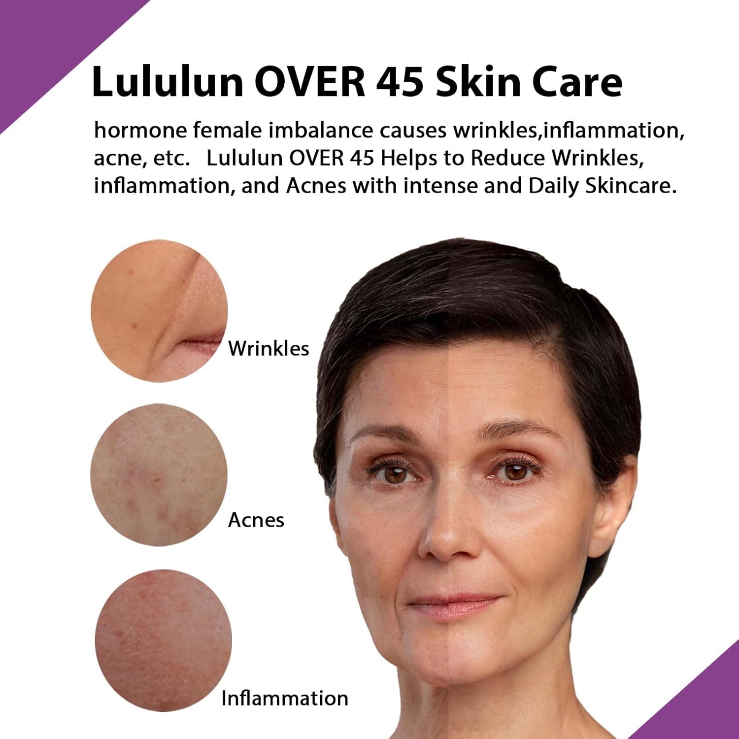 Mască de Față Over45 Clear Iris Blue, Lululun, 113ml Ser + 7 Măști, Fermitate și Luminozitate, Ten Matur