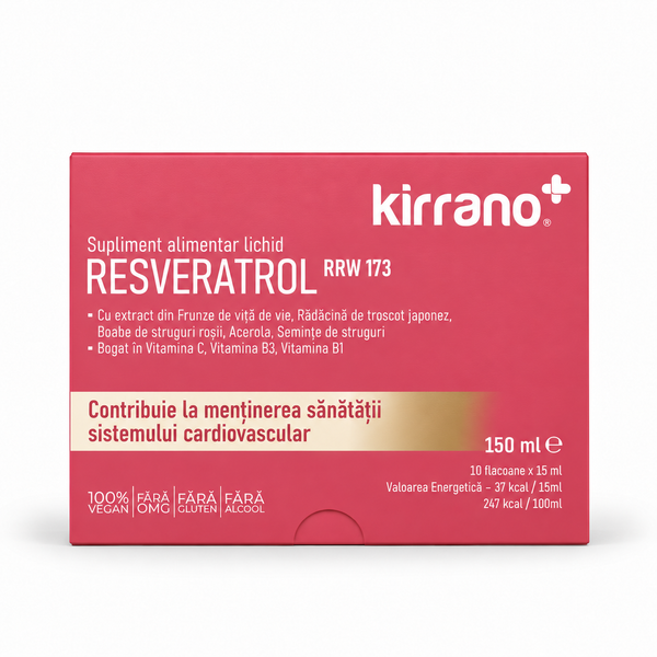 RESVERATROL, 10 shoturi x 15 ml — vedere frontală pe fundal alb